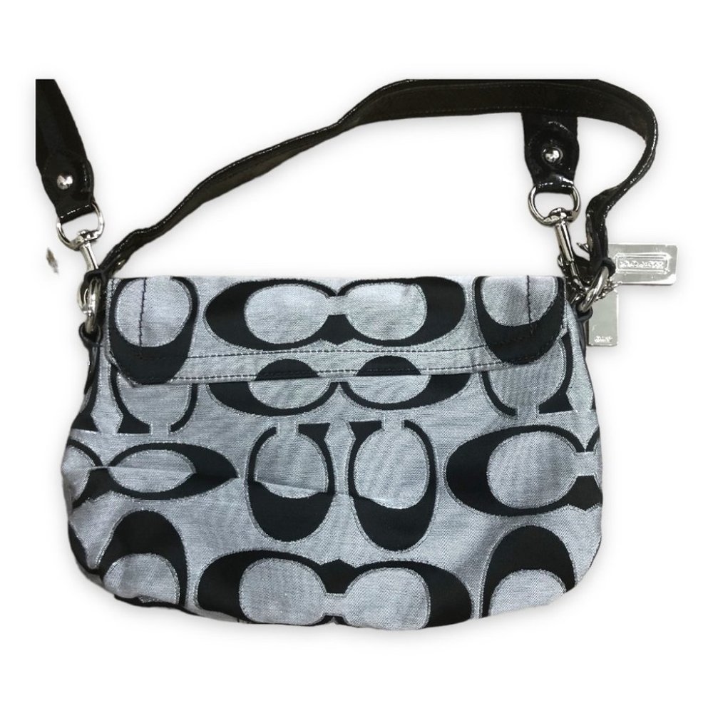 NWOT Authentic Coach Signature Metallic Black/Grey Poppy Shoulder/CrossBody Bag - Picture 6 of 11